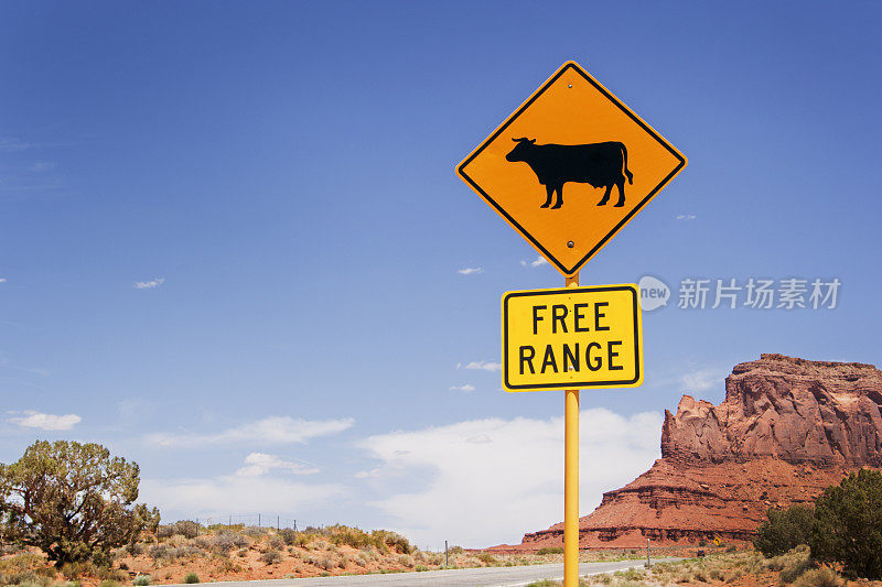 放养牛过马路标志在美国西部