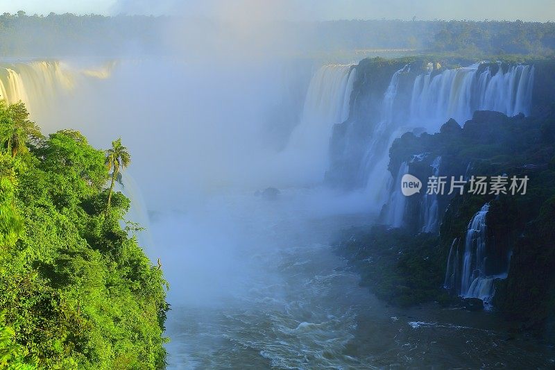 伊瓜苏壮观的瀑布和绿色雨林，巴西，阿根廷，南美洲