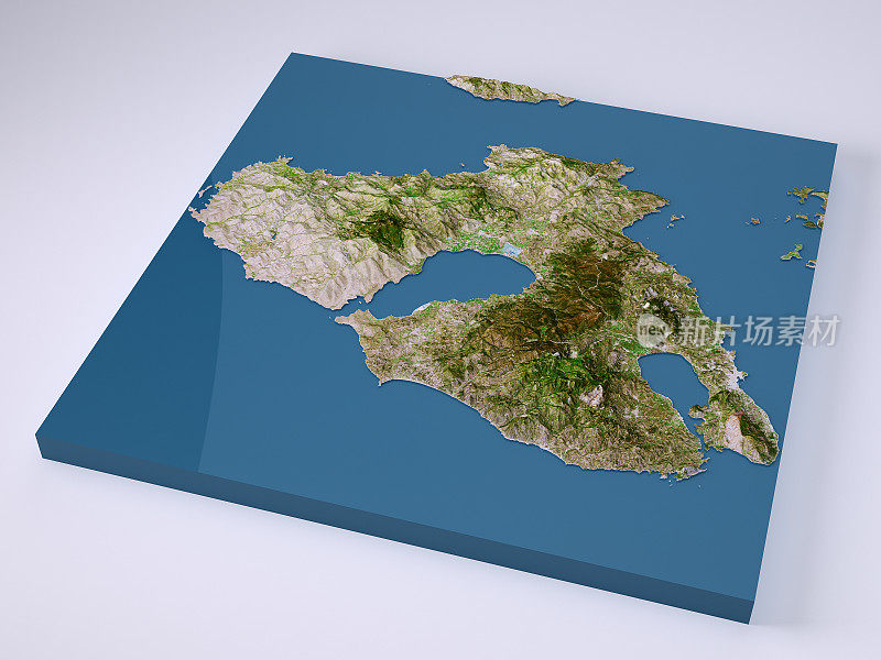 莱斯博斯岛3D模型地形图自然颜色