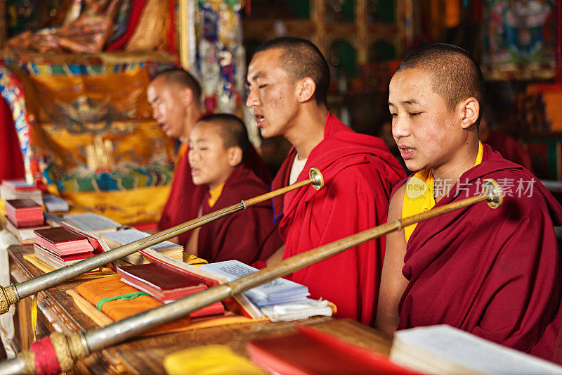 西藏僧侣在供期间祈祷