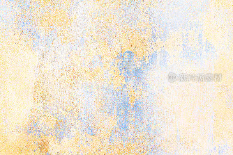 西西里:蓝色和黄色的旧墙(特写)