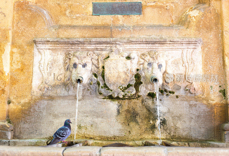 法国，艾克斯普罗旺斯:埃斯帕鲁克喷泉(和鸽子)