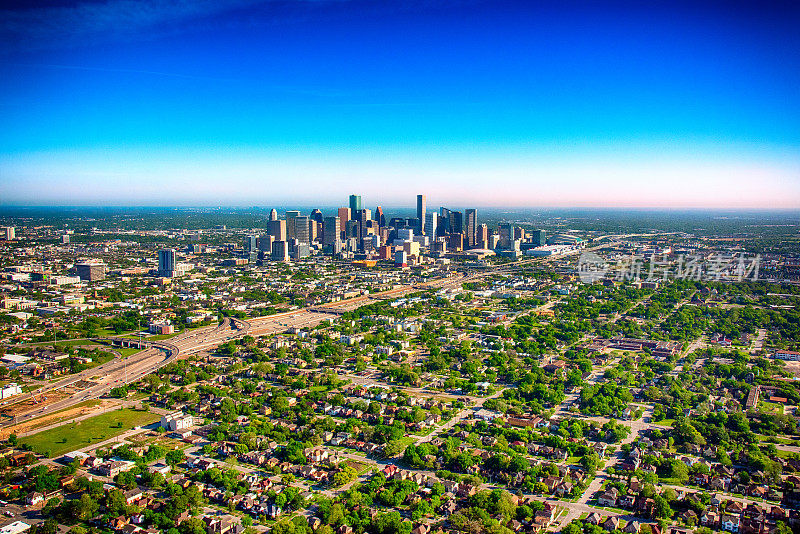 休斯敦市区鸟瞰图。