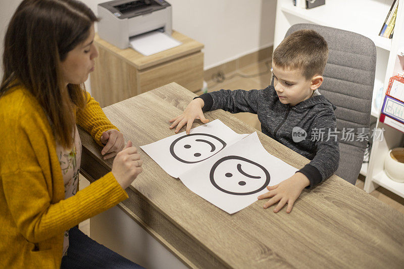 心理学家给男孩看照片