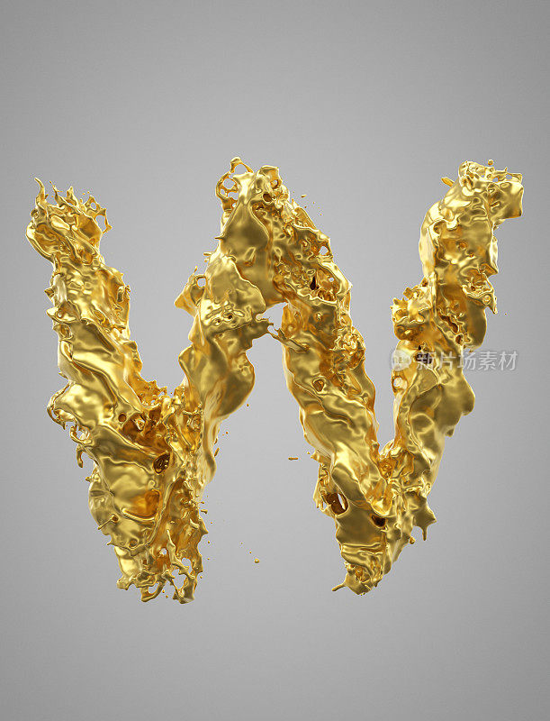 金喷溅液体字母W