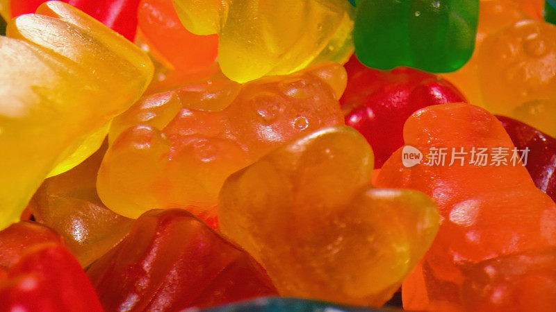 一堆小熊软糖、糖果、明胶、甜点