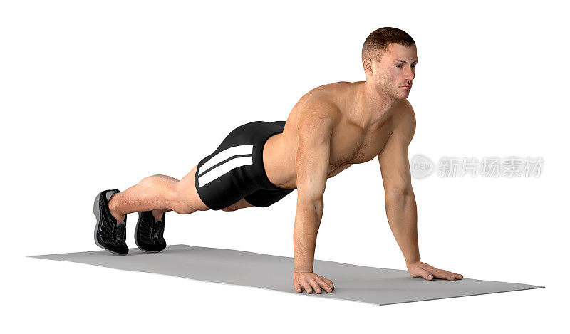 健身男做基本的平板运动