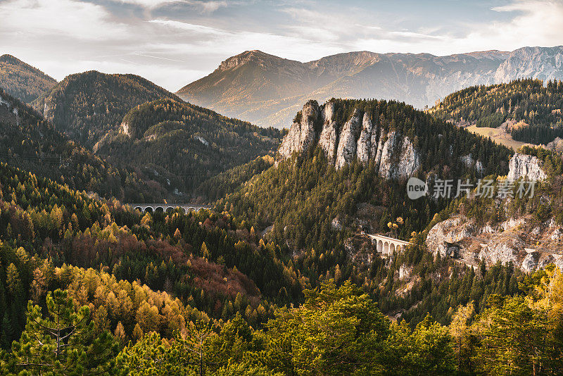 铁路穿越森林和山地景观