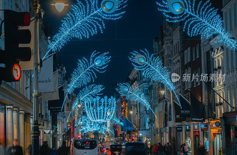 英国伦敦邦德街的圣诞彩灯