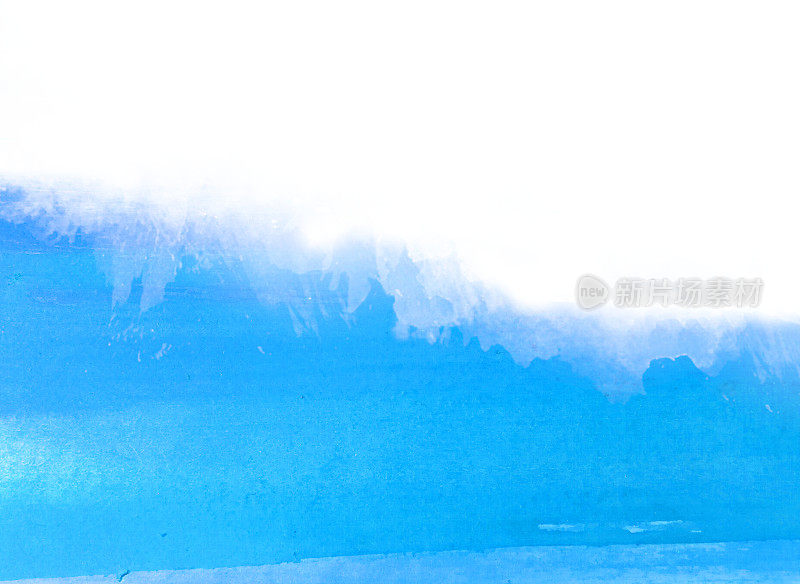 水彩画模板波抽象蓝色手绘纹理。孤立的白色背景。亚洲日本风格。