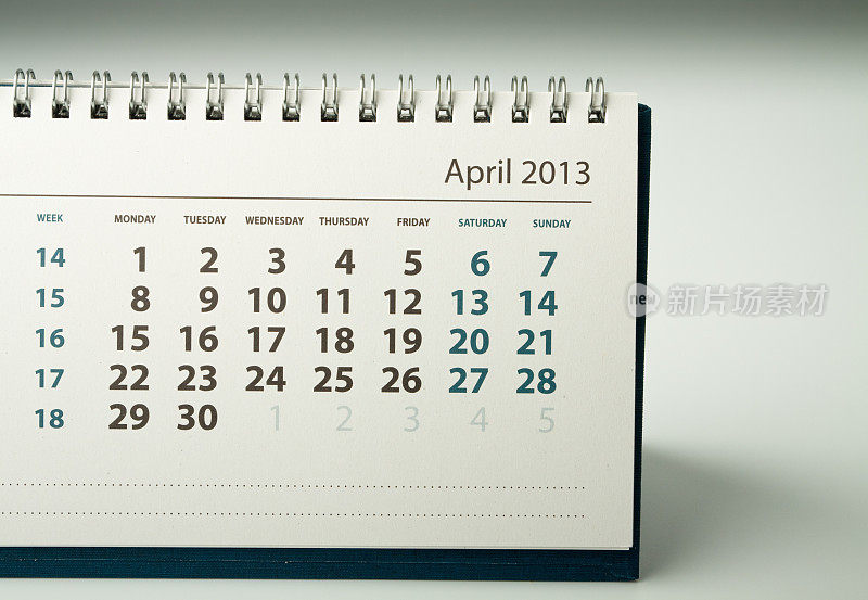 日历表。4月