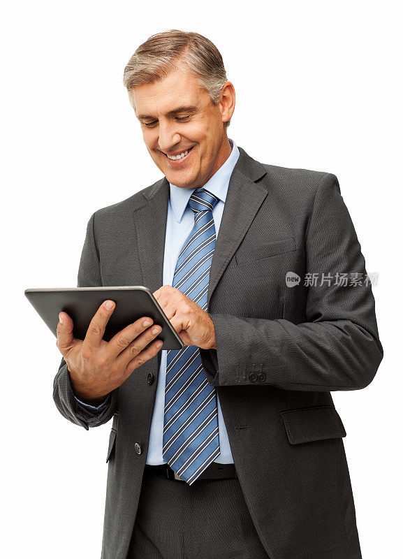 微笑的商人使用数码平板电脑