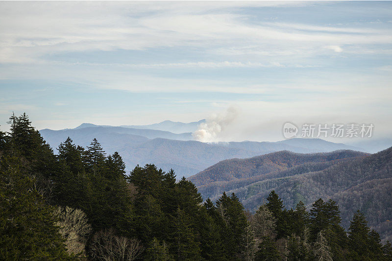 森林大火从新发现的缺口在烟山