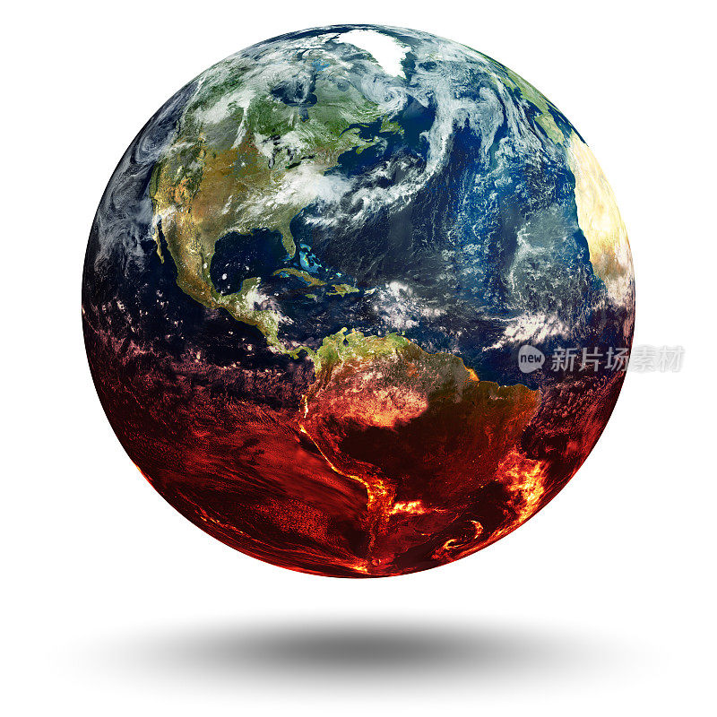地球的红色阴影代表全球变暖