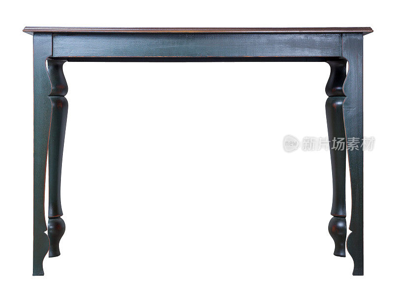 复古的木制复古桌子与蓝色的腿孤立在白色的背景，包括剪切路径