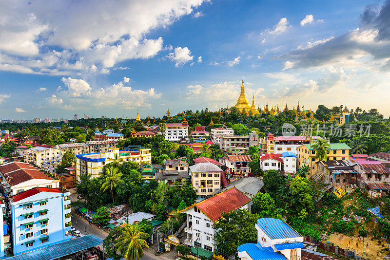 仰光，缅甸城市天际线