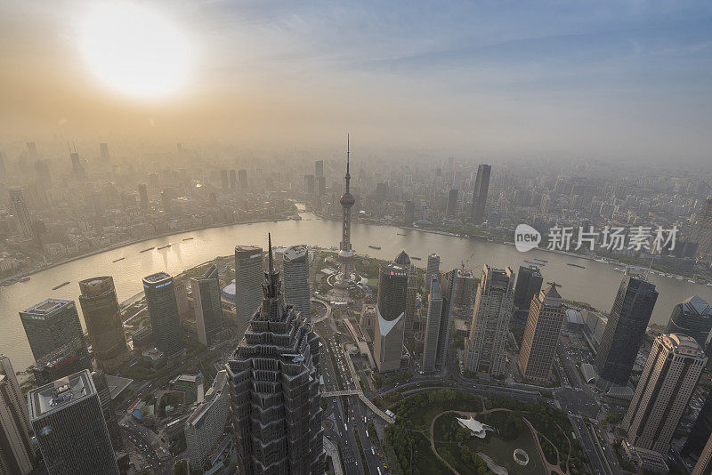 上海城市天际线鸟瞰图