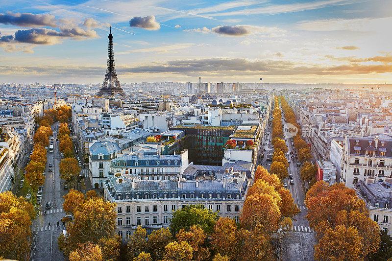 空中全景巴黎城市景观，法国