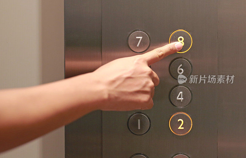 食指在电梯里按八楼的按钮。