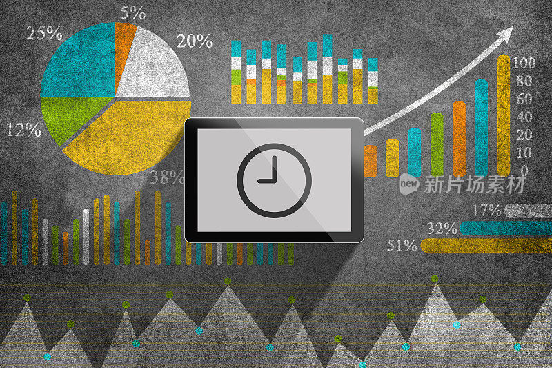 带有时钟图标的数字平板电脑