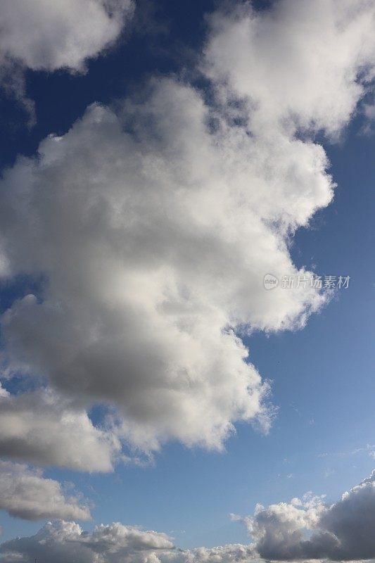 近距离观看，蓝色天空中蓬松的白云的完整画面