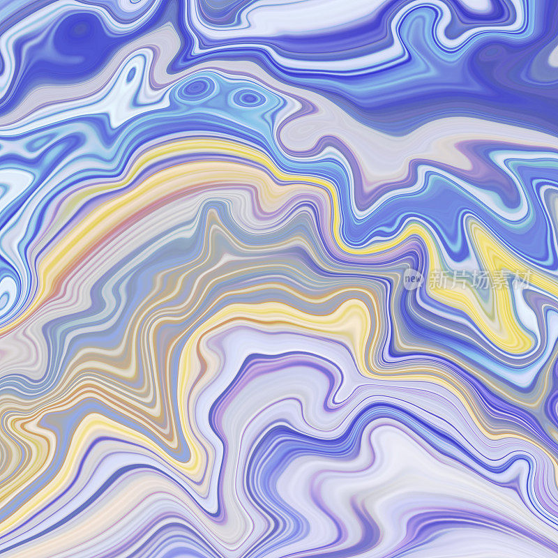 抽象流畅的艺术纹理，紫蓝黄大理石背景，玛瑙宏观，装饰大理石涂料，液体大理石效果，创意绘制墙纸，明亮的色调，柔和的波浪线条