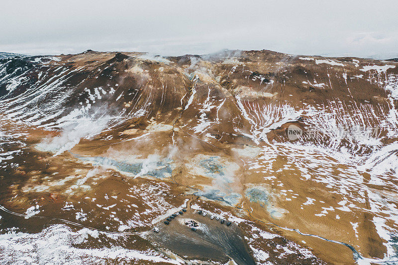 冬季冰岛Hverir的鸟瞰图