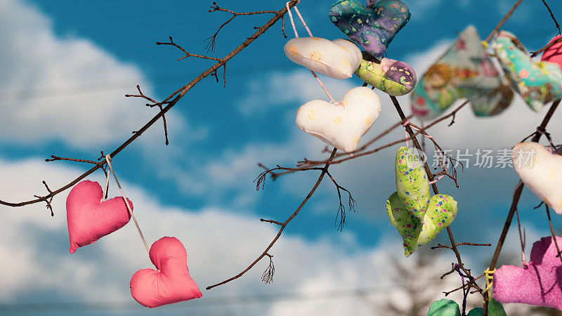 情人友谊心形枕头挂在树上