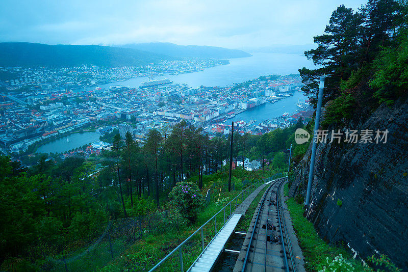 卑尔根和海港的全景从佛罗延山，卑尔根，挪威。