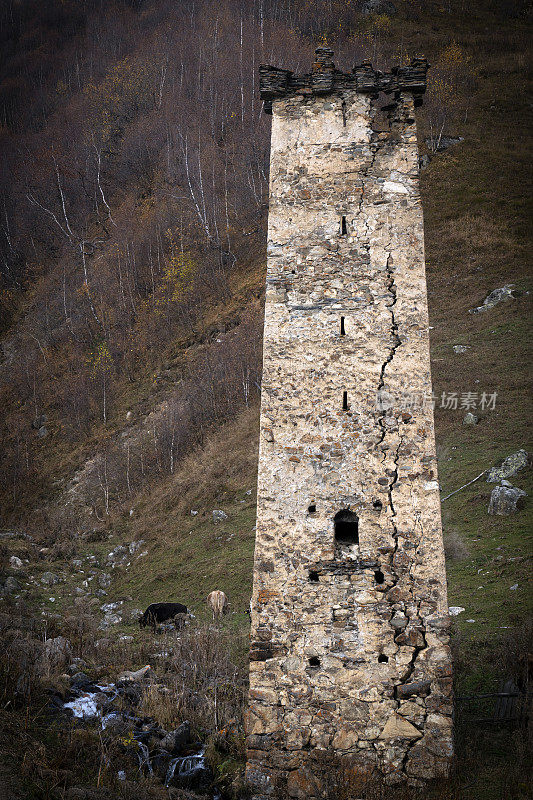 传统的Svanetian塔在梅斯蒂亚，格鲁吉亚