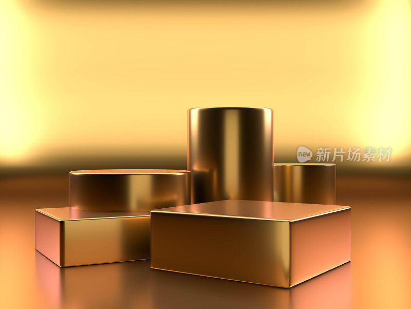 黄金产品背景台或讲台台座空台座展示在黄金背景上，以最小的风格。黄金产品背景台或讲台台座空台座展示在黄金背景上，以最小的风格。三维渲染