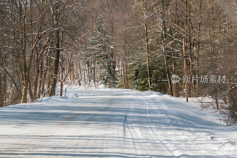 穿过森林的白雪覆盖的路