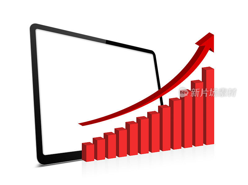 业务增长图表在数字平板电脑隔离在白色