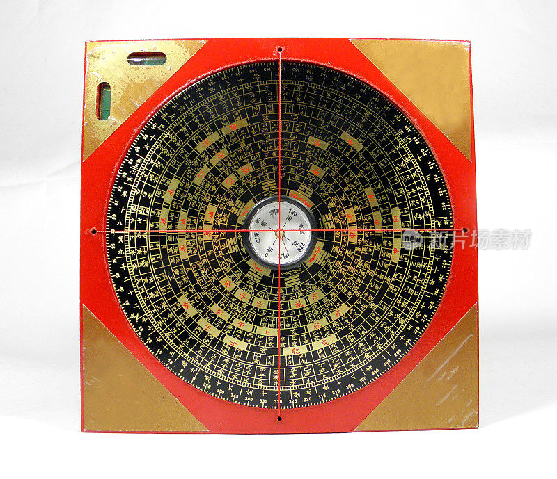 中国风水指南针。风水罗盘(罗盘)。古代中国风水指南针