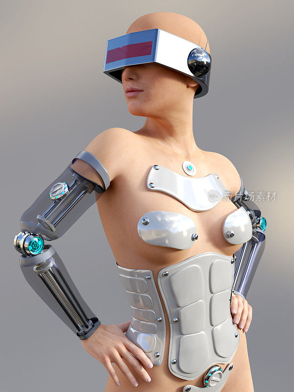 一个性感的女性机器人的3D渲染。
