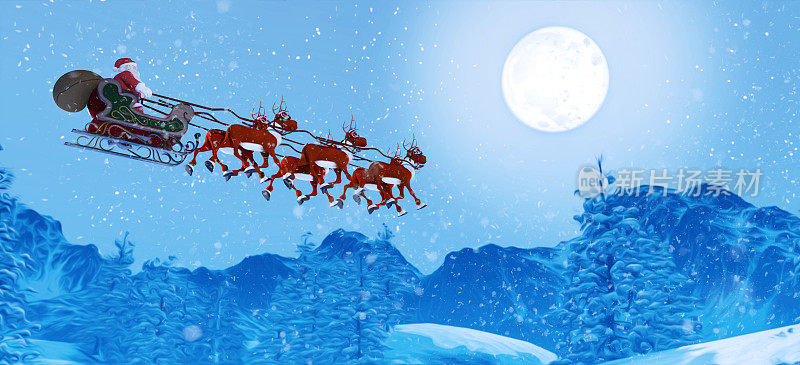 圣诞老人和雪中的驯鹿