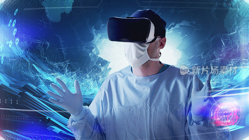 在医学研究中戴着虚拟现实眼镜的人。