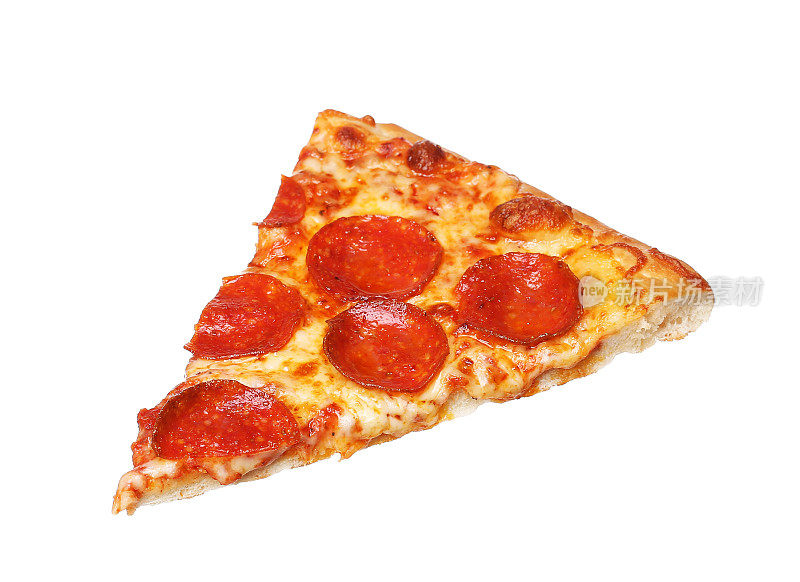 切片新鲜的意大利经典原味辣肠披萨孤立