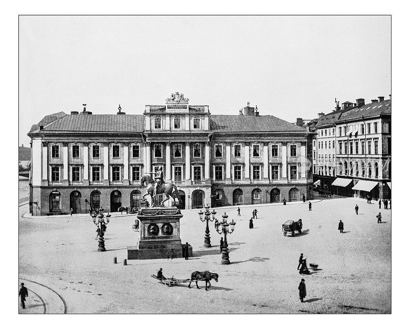 古斯塔夫·阿道夫广场的古董照片(斯德哥尔摩，瑞典)-19世纪