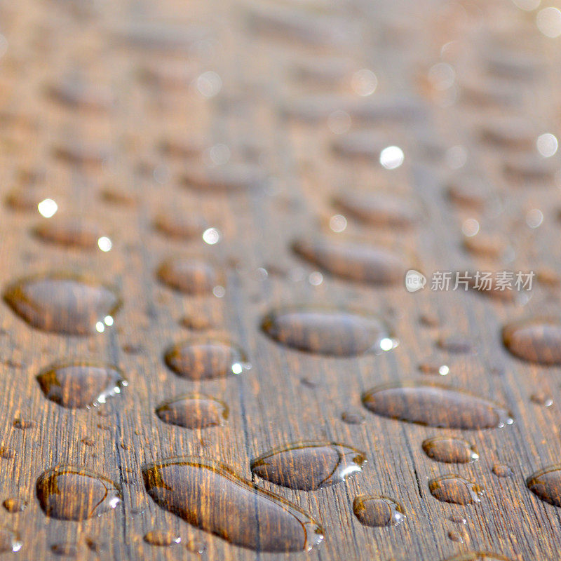 雨滴落在受保护的木头上