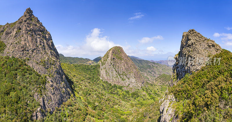 加那利群岛拉戈梅拉加拉约内国家公园的洛斯罗克火山全景，洛斯德拉扎西塔，米拉多德洛克斯