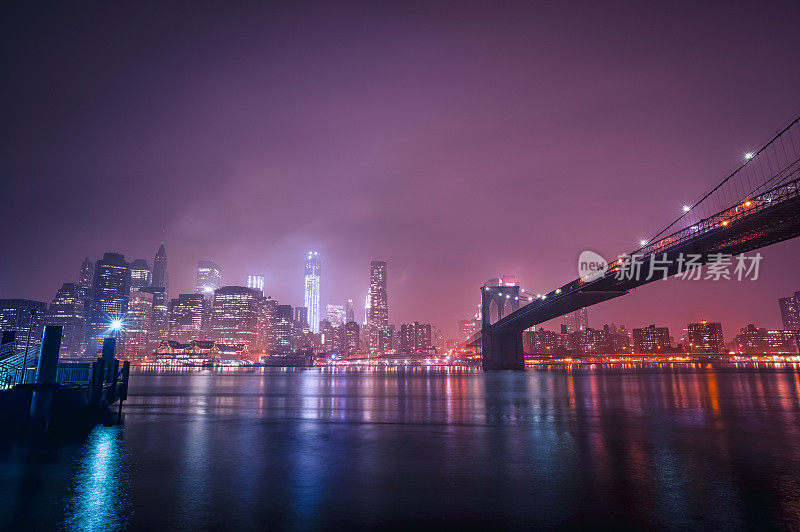 夜晚的纽约和布鲁克林大桥