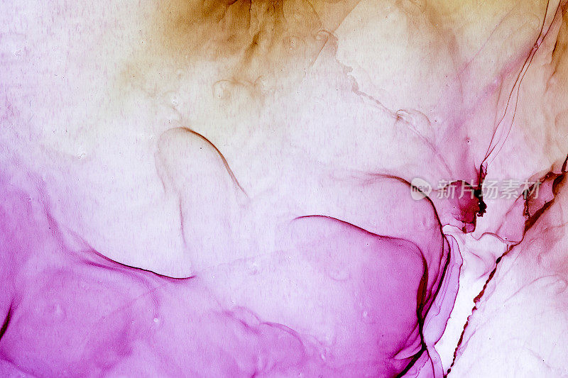 酒精墨紫色抽象背景。手绘墨水纹理。现代的当代艺术。