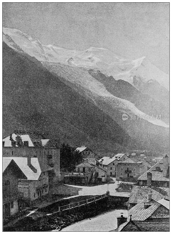 世界地标的古董照片(大约1894年):来自瑞士夏蒙尼的勃朗峰