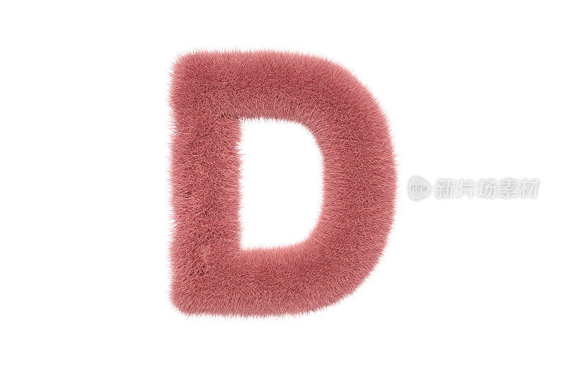字母D与粉红色毛茸茸的毛皮大写