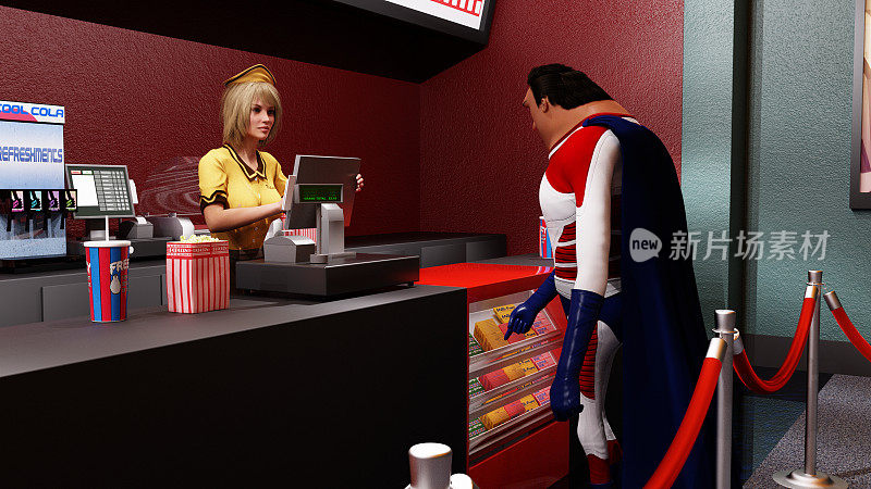 超级英雄的电影院小吃柜台