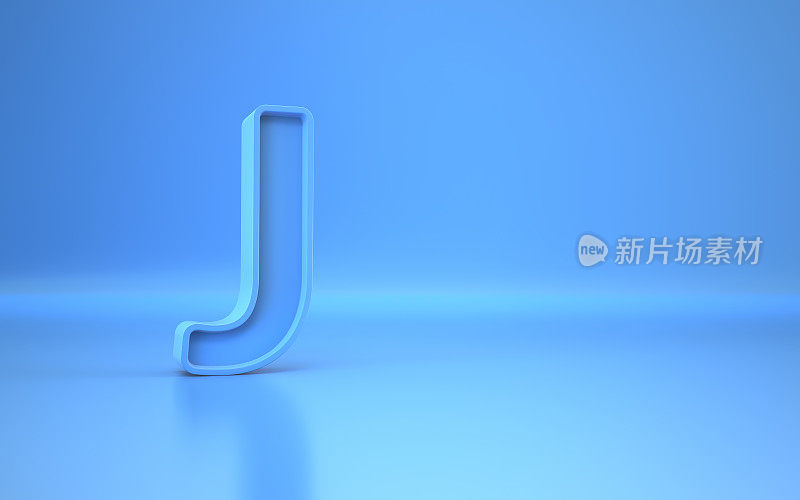 字母J坐在蓝色无尽的背景