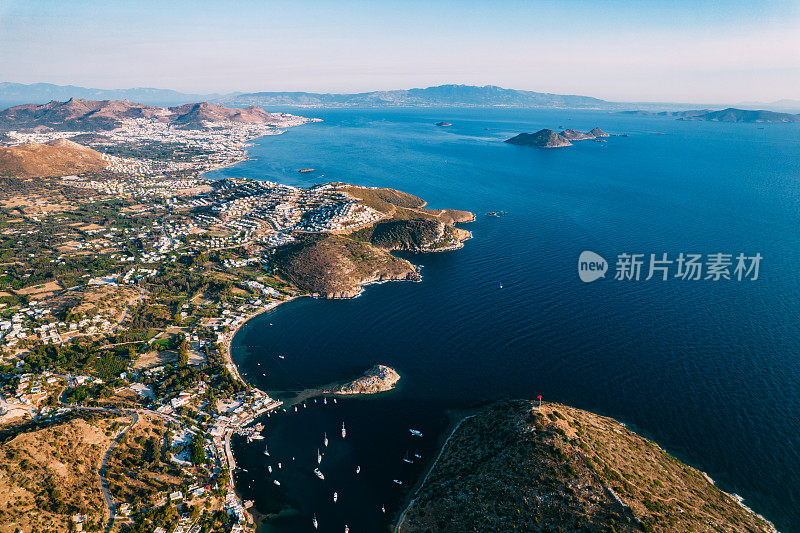 鸟瞰图Gümüşlük海湾在Bodrum土耳其