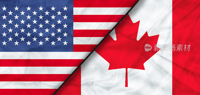 美国和加拿大现实的半旗一起。高质量的插图。