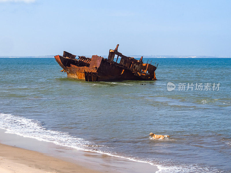 在安哥拉潘圭拉的沉船海滩上被遗弃的船只